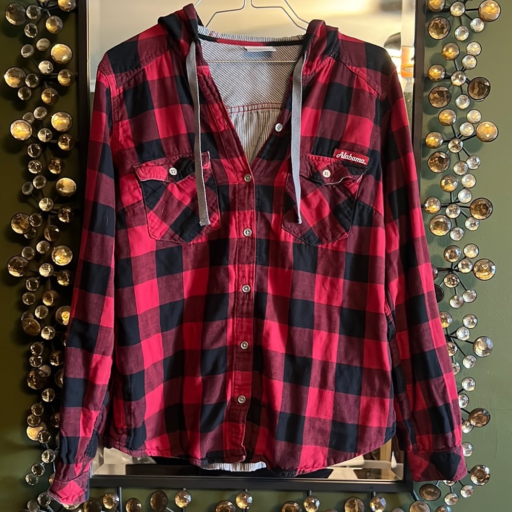 Columbia Alabama Plaid Hooded Button Down Long-Sleeve